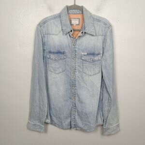 Vintage Y2K Guess Denim Pearl Snap Shirt Mens Medium‎ Light Wash Western Cowboy